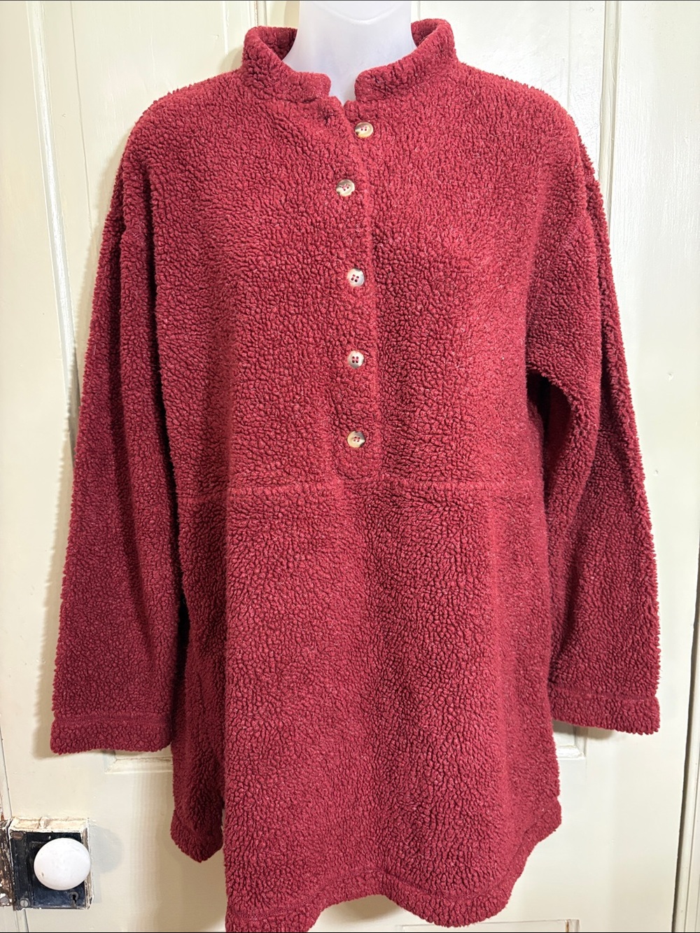 Vintage LLBean- 90’s Plush Sherpa Pullover Jacket in Deep Red